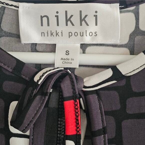 Nikki Poulos Maxi Dress‎ Small Black Red Abstract Geometric Vacation Casual - Picture 2 of 8